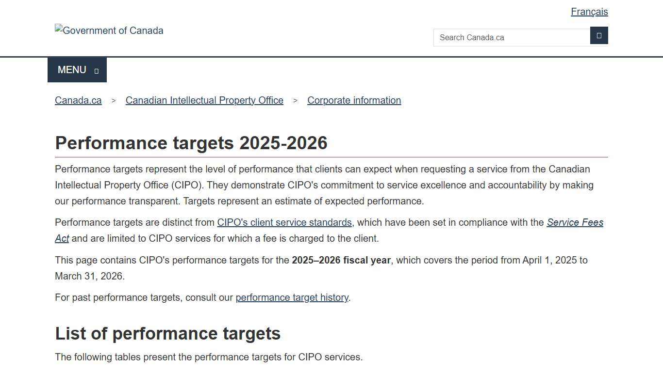 Performance targets 2025-2026